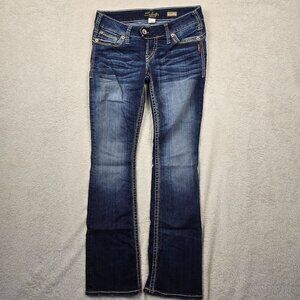 Silver Jeans Womens 28x32 Suki Surplus Boot Cut Faded Distressed Flap Pockets